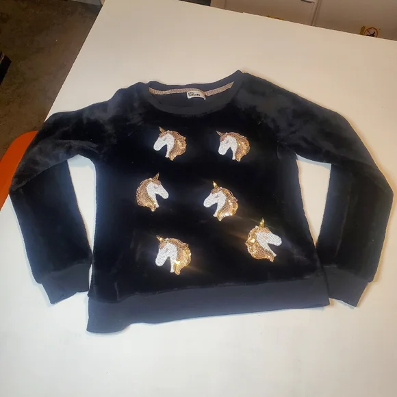 GIRLS FUZZY UNICORN LONG SLEEVE - Picture 1 of 1
